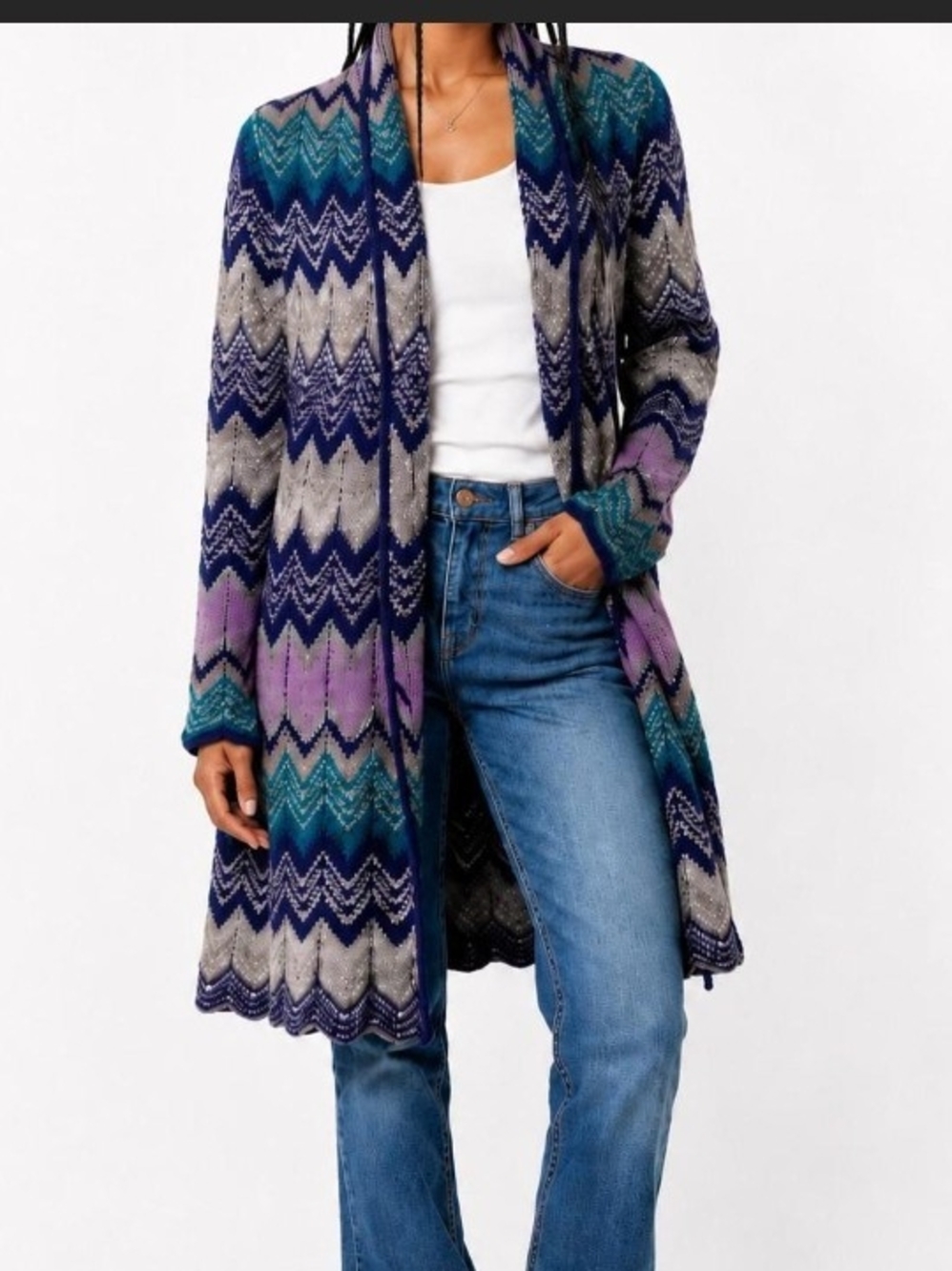 Boho Luxe ⢠Eclectic ⢠Retro Chevron Liz&Co Longline Cardigan